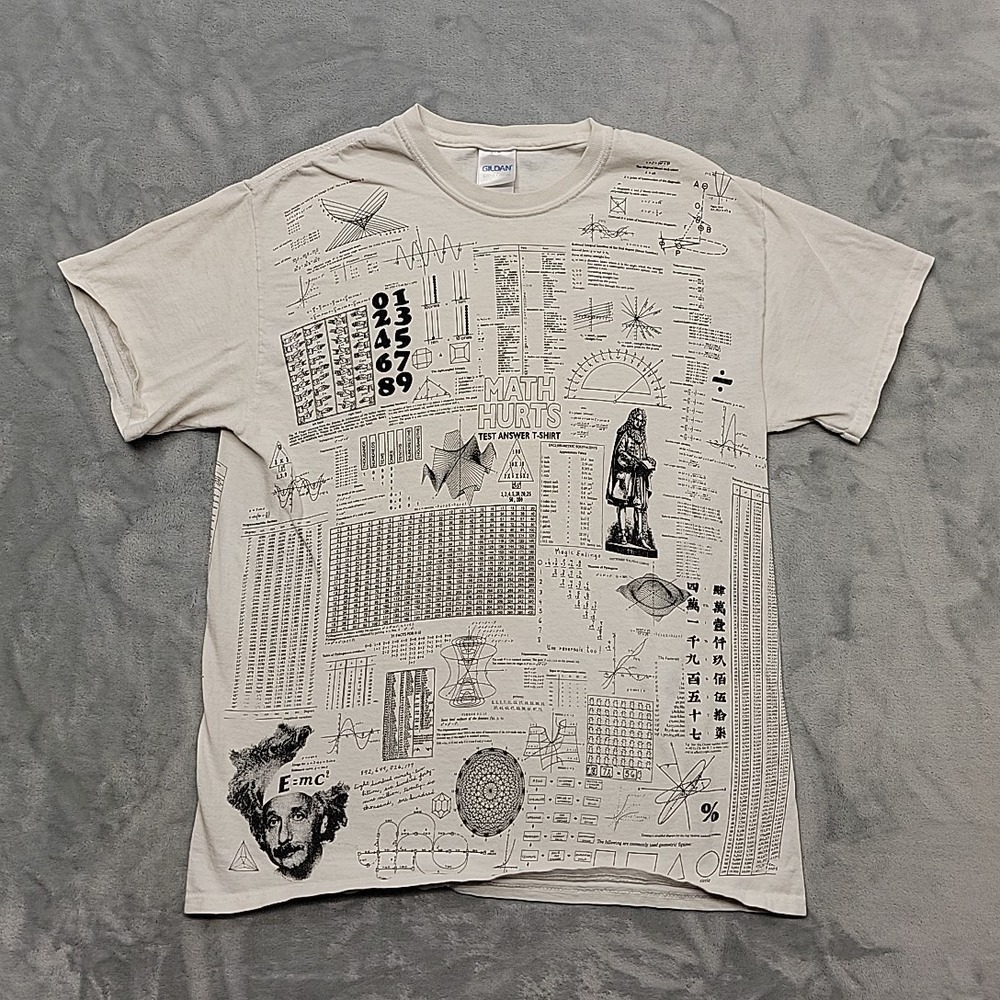 Math Hurts Test Answer T-Shirt Mens M Beige Graphic Short Sleeve Tee Science